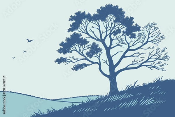 Fototapeta Flying Bald Eagle Vector Illustration - Monochrome Graphic