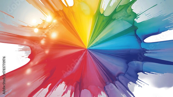 Obraz Vibrant rainbow color splash exploding outwards from a central point creating a dynamic abstract background effect