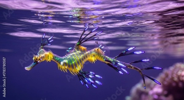 Fototapeta Vibrant underwater dragon exotic marine life with dynamic colors and details