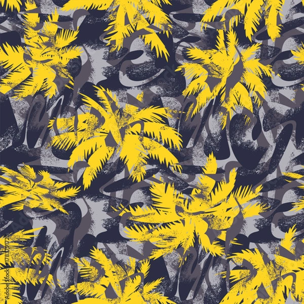 Obraz Seamless abstract pattern with grunge shapes and chaotic palms