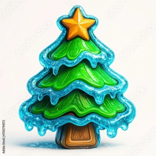 Obraz Stylized Christmas Tree with Icy Texture star frost