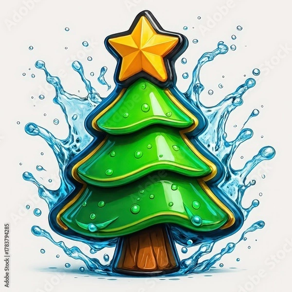 Obraz Stylized Christmas Tree with Water Splashes and Star