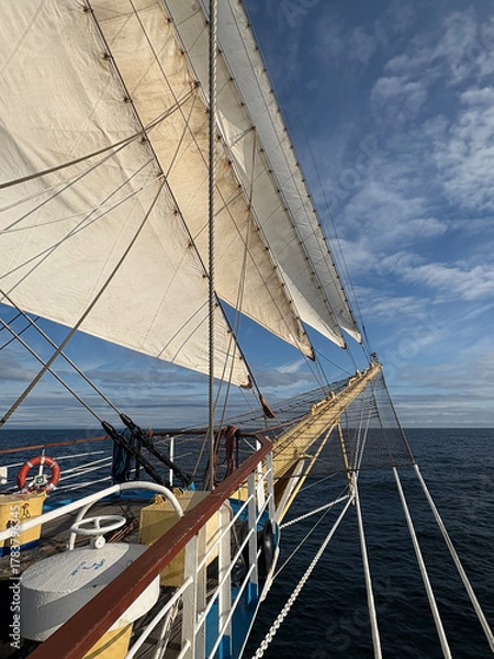 Fototapeta sails on the bowsprit of a tall ship