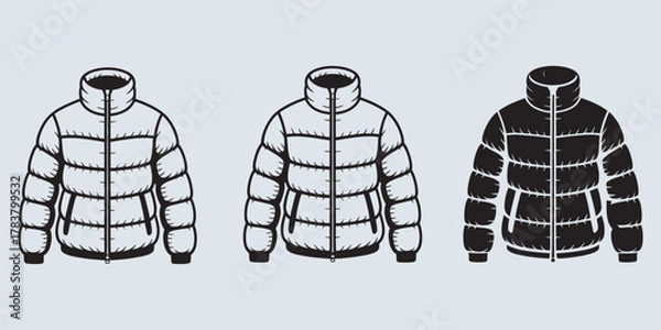 Obraz Modern stylized puffer jacket illustrations for cold weather apparel designs