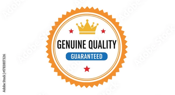 Fototapeta Vector illustration of genuine quality guaranteed seal with crown and stars