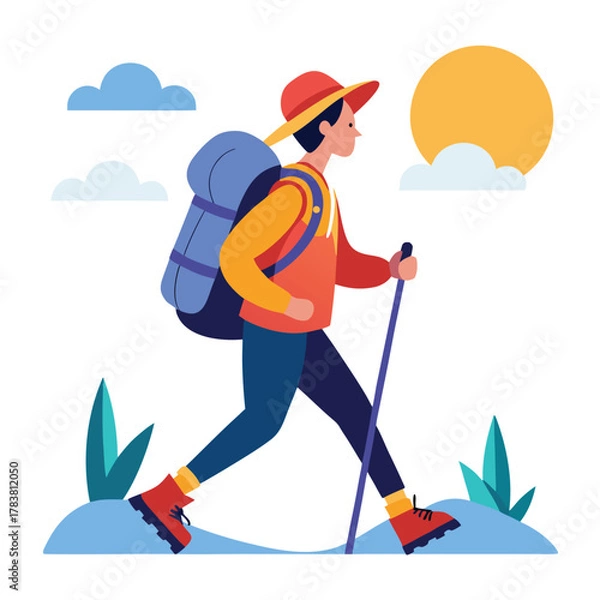 Obraz person hiking with backpacks