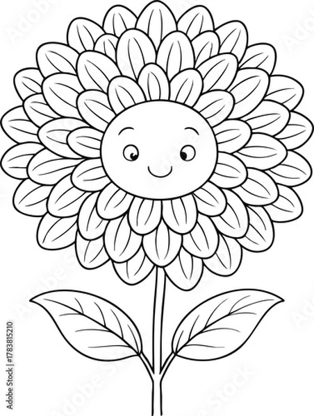 Fototapeta Smiling chrysanthemum flower line art illustration for kids coloring book page