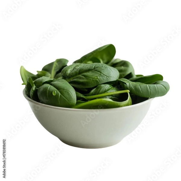 Obraz  fresh spinach in a white bowl on a white background (5).png