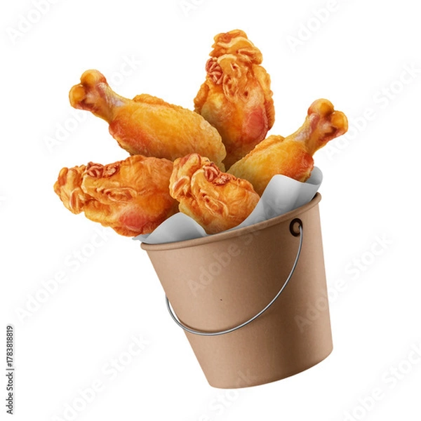 Fototapeta Fried chicken flying on paper bucket isolated on white background.png