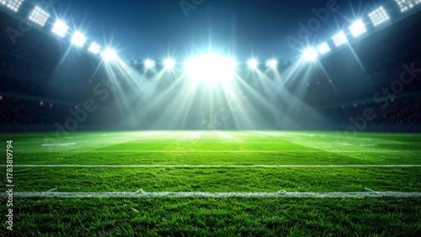 Fototapeta lights at night and stadium. Soccer or football background with copy space