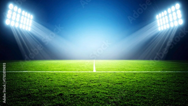 Fototapeta lights at night and stadium. Soccer or football background with copy space