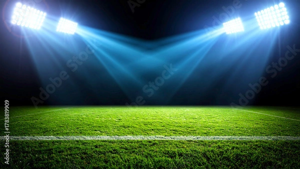 Fototapeta lights at night and stadium. Soccer or football background with copy space
