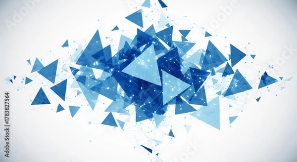 Obraz 青い三角形の抽象ネットワーク構成　デジタルと幾何学の融合デザイン
