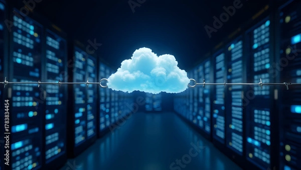 Fototapeta Robust Cloud Server Solutions: High-Performance Computing, Secure Data Storage & Scalable Virtualization for Reliable Enterprise Digital Operations in Photo Stock Concept