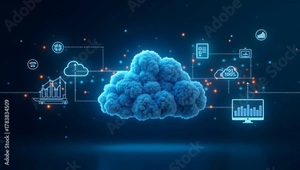 Fototapeta Robust Cloud Data Center Framework: Real-Time Digital Analytics & Optimized Network Performance for Empowering Enterprise Operations - Photo Stock Concept with Left Space