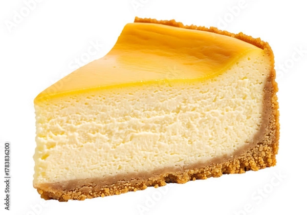 Obraz Delicious Cheesecake Slice with Mango Topping on Black Background Studio Shot