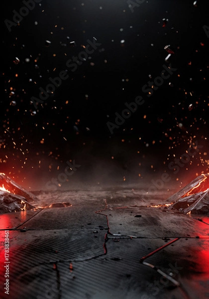 Obraz Dark Explosive Ground with Falling Sparks