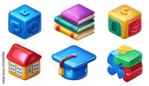 Obraz Colorful Educational Toys and Learning Objects on Transparent Background for Kids