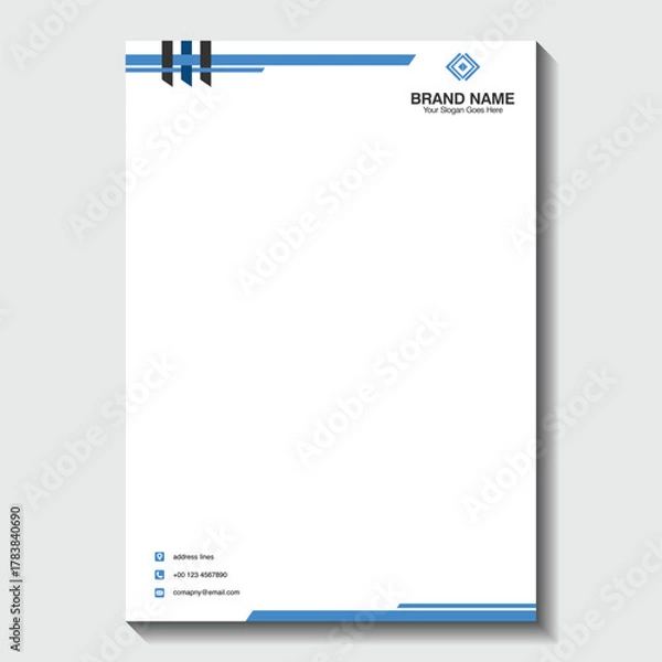 Fototapeta Create a lasting impression with this modern blue and white letterhead design for your professional business correspondence and marketing materials