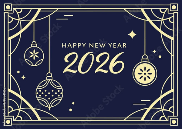 Obraz Luxury Golden 2026 Happy New Year Typography Vector Art with Gold Ribbon Confetti on Black Background