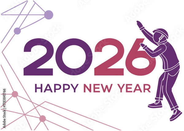 Obraz Luxury Golden 2026 Happy New Year Typography Vector Art with Gold Ribbon Confetti on Black Background