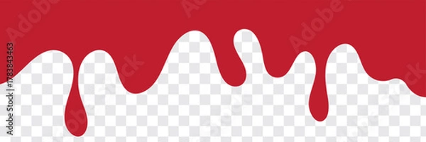 Fototapeta Red blood liquid dripping horizontally seamless repetitive vector illustration pattern isolated on transparent background.