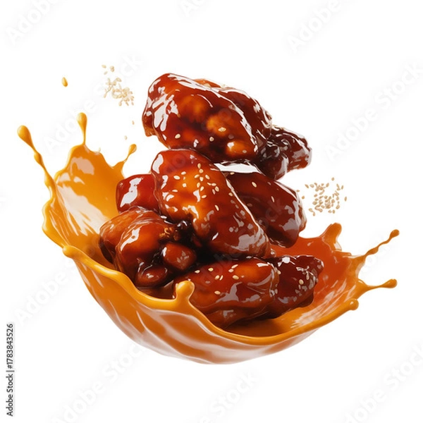 Obraz  general tso chicken flying splash isolated on white background (6).png