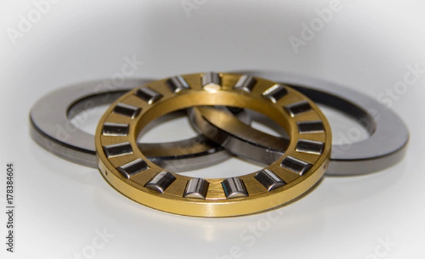 Fototapeta Exploded view of a thrust roller bearing with selective focus
