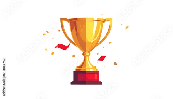 Obraz Gold trophy illustration with red accents, confetti, and a black background