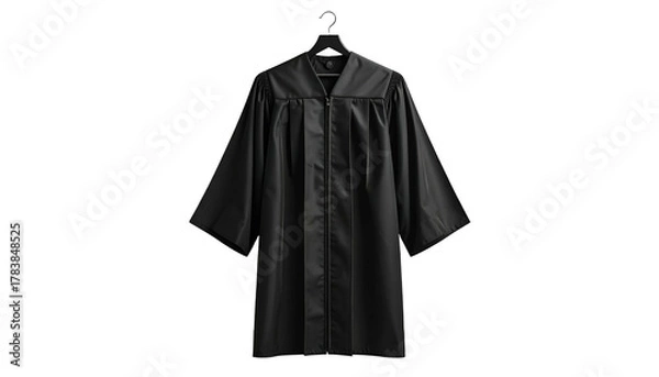 Obraz A black academic gown hangs on a black hanger against a black background