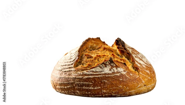Obraz Close-up of a rustic, freshly baked loaf of bread against a stark black background