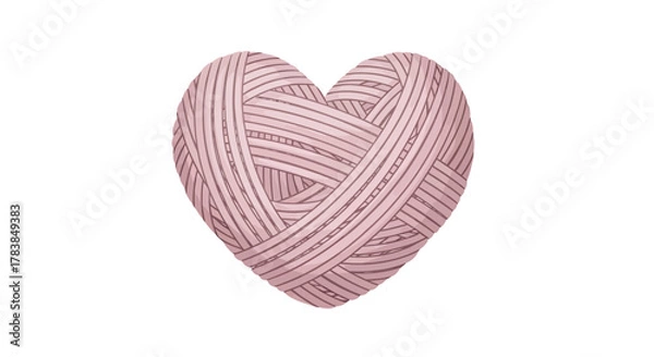 Fototapeta A heart shaped ball of pink and white striped wool yarn.