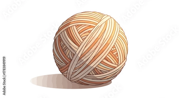 Fototapeta A multicolored ball of yarn with orange and brown threads isolated on a white background.