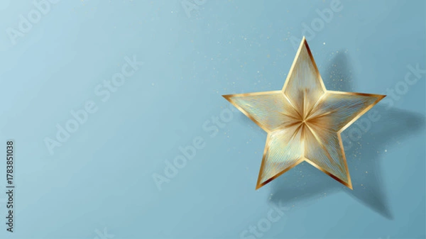Fototapeta Elegant golden star of Bethlehem on soft blue background symbolizing Epiphany and divine guidance, minimalist vector illustration ideal for luxury Christmas cards and religious celebration designs.