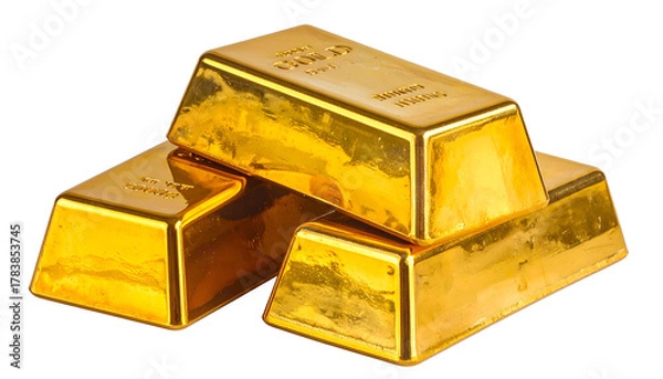 Obraz Three gold bars stacked, gleaming on a black background. Close up. Detailed textures