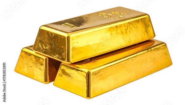 Obraz Shiny, rectangular bars of precious metal stacked against a solid black background