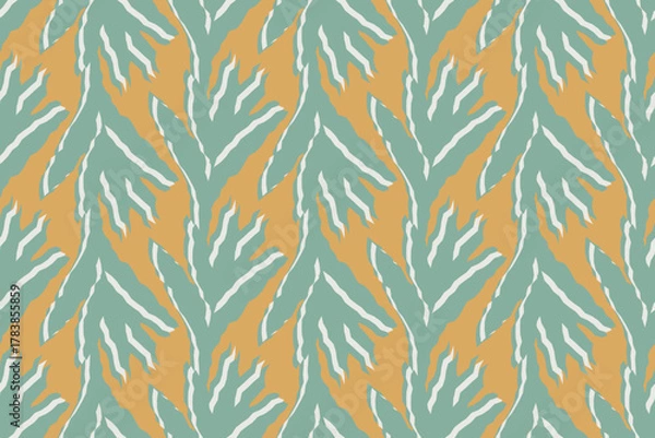 Obraz Mid-Century Modern Seaweed Pattern in Teal, Orange, and White. botanical seamless abstract pattern. abstract coral. cut-paper feel. ideal for bold interior design, fashion accessories, resort wear