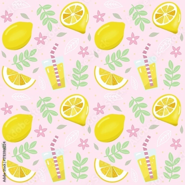 Obraz Refreshing Lemon and Lemonade Summer Delight seamless pattern design