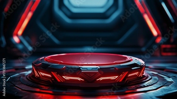 Fototapeta Red Neon Sci-Fi Platform