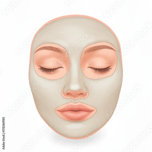 Obraz Face with clay mask, relaxing, on a white background, copy space