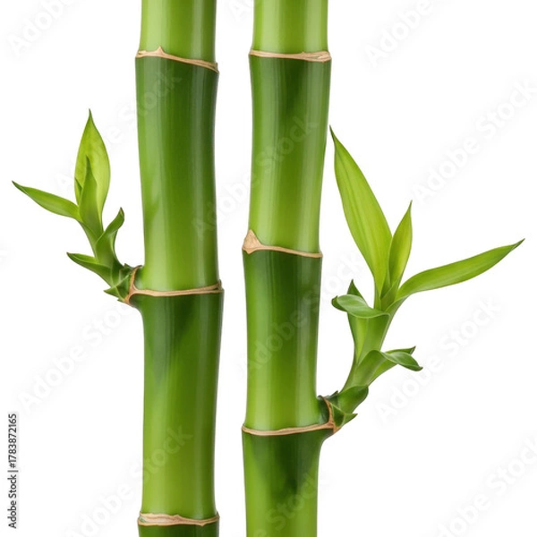 Obraz Two green bamboo stalks with new leaves isolated on transparent background