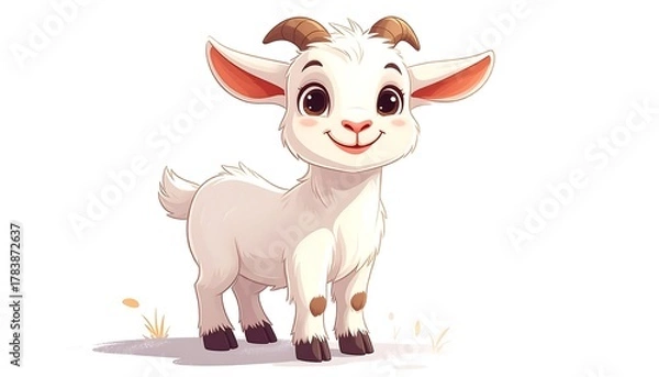 Fototapeta Adorable Cartoon Goat Illustration with Playful Expression and Details.