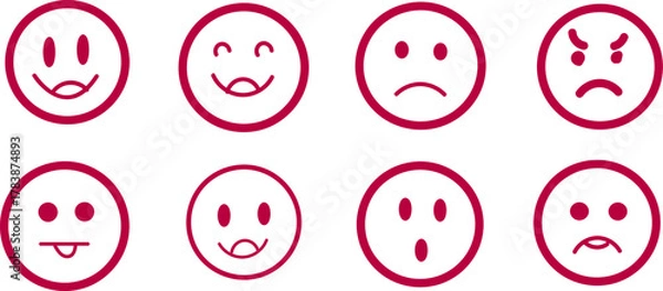 Fototapeta Hand drawn doodle emoticon set. Chalk or marker style smiley face sketch icon with various expression isolated on transparent