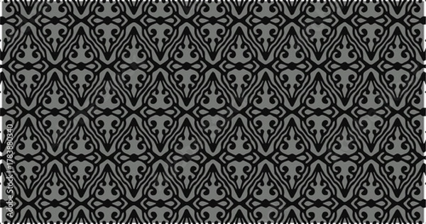 Obraz A black and gray seamless pattern with fleur-de-lis inspired shapes arranged in a clean symmetrical layout.