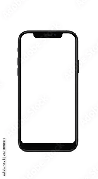 Fototapeta A sleek black smartphone with rounded corners and a dark screen isolated on transparent background