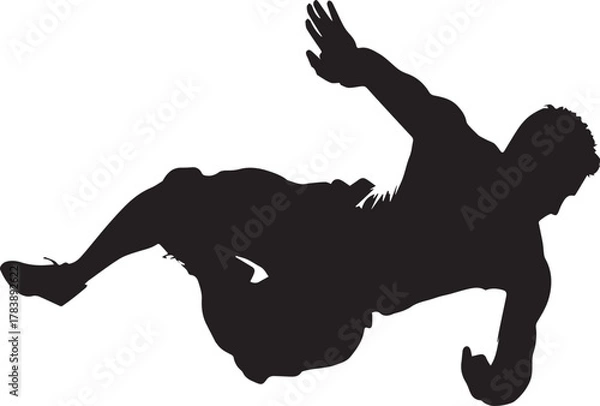 Fototapeta Silhouette of a person performing an airborne athletic move with agility and strength
