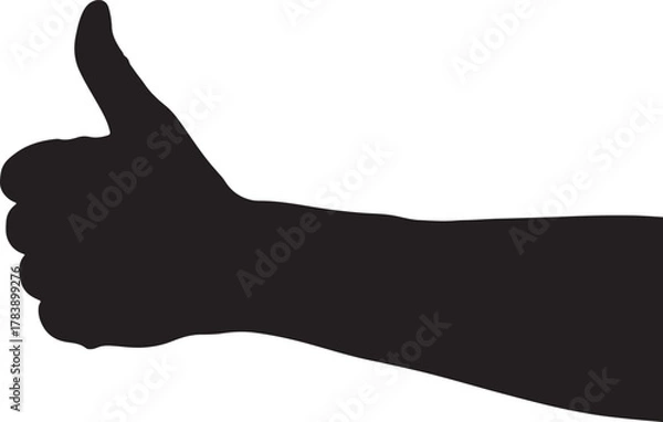 Fototapeta Black silhouette of a hand giving a thumbs up gesture isolated