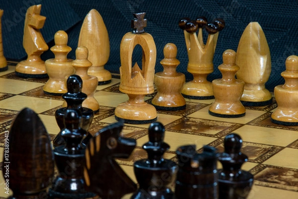 Obraz Vintage wooden chess set close-up