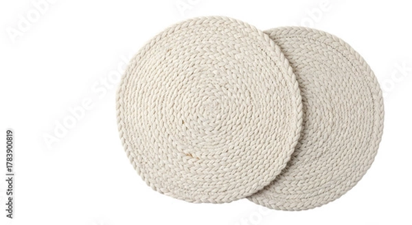 Obraz Two round woven placemats isolated on transparent background for dining table