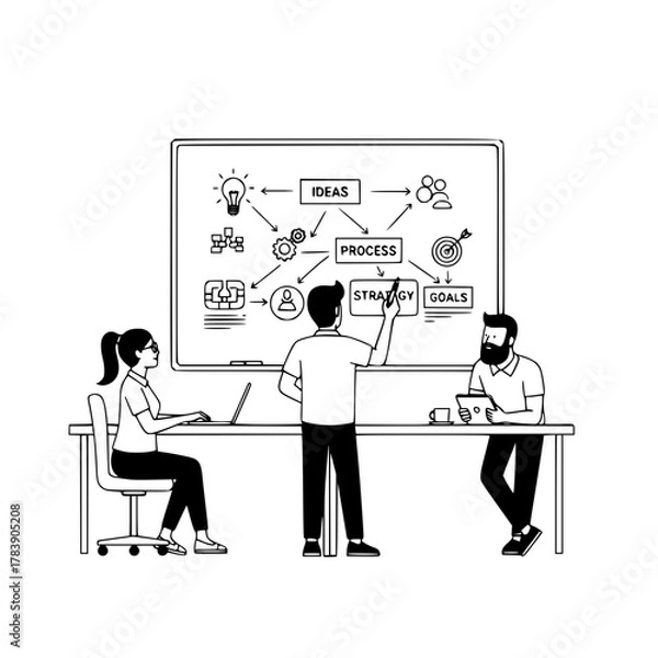 Fototapeta people, team, business, meeting, presentation, strategy, goals, ideas, process, collaboration, office, whiteboard, flowchart, planning, development, innovation, corporate, teamwork, professionals, ana